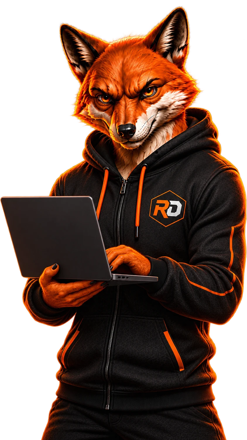 Raposo trabalhando em um notebook